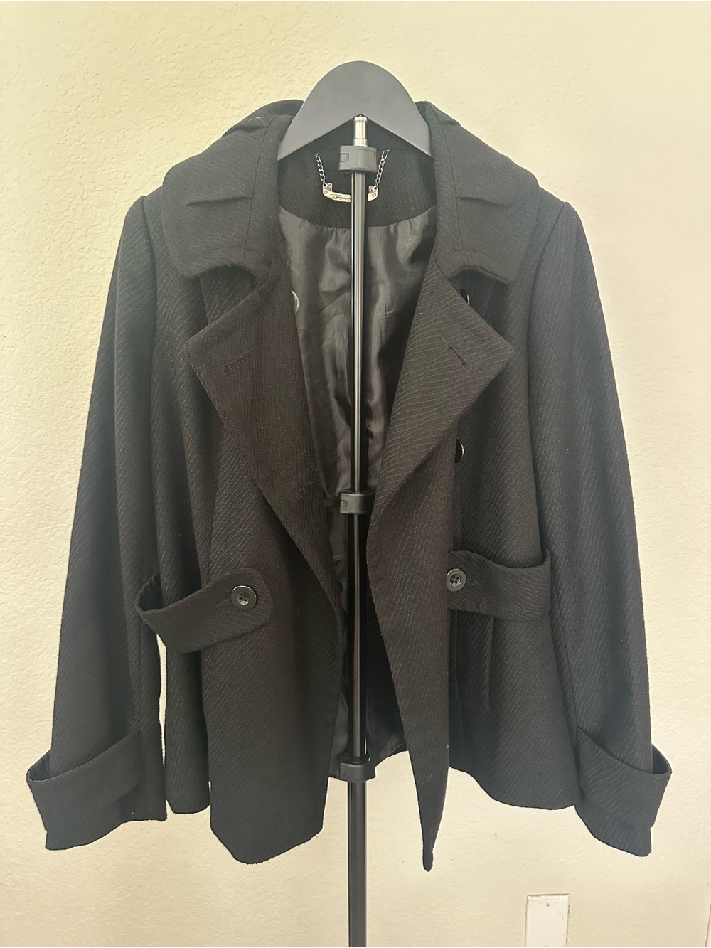Black Women's Double-Breasted Peacoat Jacket size Medium, forever 21